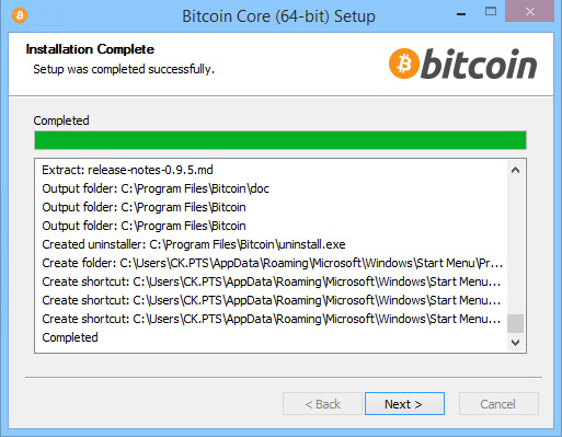 Bitcoin Core Installation Wizard - Installing Files